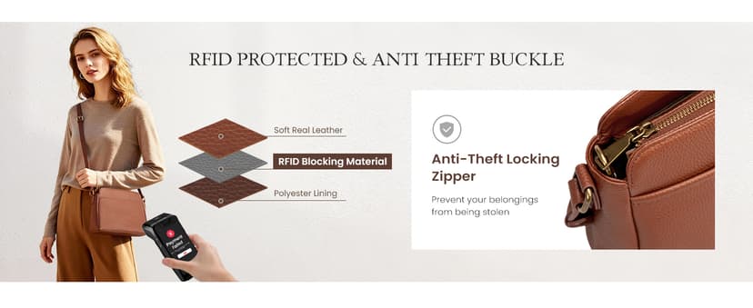 befen Anti-theft Crossbody Bag for Women Geniune Leather, Small Cross Body Shoulder Handbags with RFID Card Slots