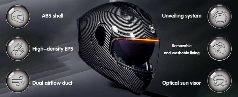 Bluetooth Modular Motorcycle Helmet DOT Approved Full Face Flip up Anti-Fog Double Visor Helmet Street Bike Helmet Built-in Dual Speaker with Microphone