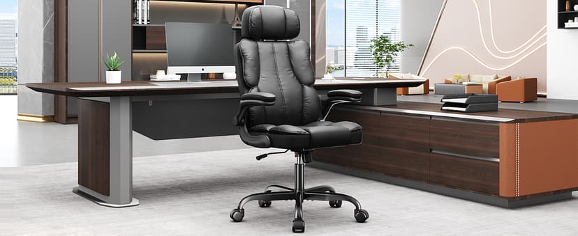 Kensaker Executive Leather Office Chair, Computer Chair with Thick Cushion & Lumbar Support, Ergonomic Desk Chair with Adjustable Headrest & Armrests,Black