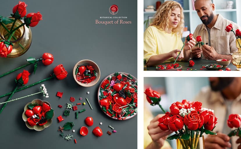 LEGO Botanicals Bouquet of Roses Artificial Flowers - Fake Red Roses Building Set for Adults, Ages 18+ - Gifts for Anniversary for Women & Men - Home Decor for Table Display - 10328