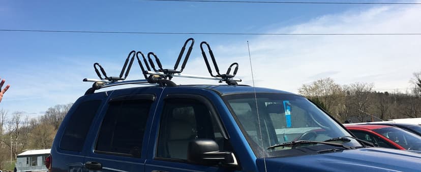 Leader Accessories Kayak Rack 2 Pair J Bar for Canoe Surf Board SUP On Roof Top Mount Crossbar with 4 pcs Tie Down Straps