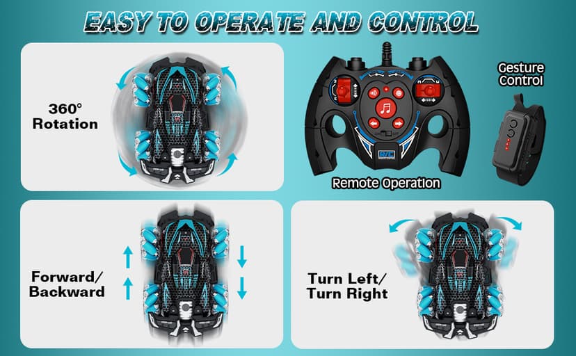 RC Stunt Car, Gesture Sensing RC Cars for Boys Girls, 2.4GHz 4WD Remote Control Car with 360° Rotating, Lights, Music, Spray, Toy Cars for Kids Age 6 7 8 9 10 11 12 Year Old Birthday Gifts