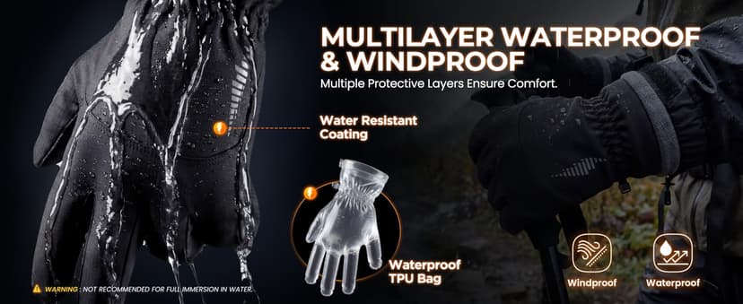 rivmount Winter Waterproof Ski Snow Warm Gloves for Women Men, Windproof Cold Weather Thermal with Touchscreen Fingers, for Running Driving Cycling Hiking Biking Outdoor Sports Daily Work