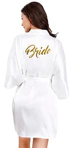 EPLAZA Women's One Size Silver Rhinestones Bride Bridesmaid Short Satin Robes for Wedding Party Getting Ready