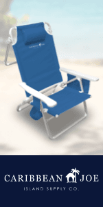 CARIBBEAN JOE Folding Beach Chair, 4 Position Portable Backpack Foldable Camping Chair with Headrest, Cup Holder, and Wooden Armrests