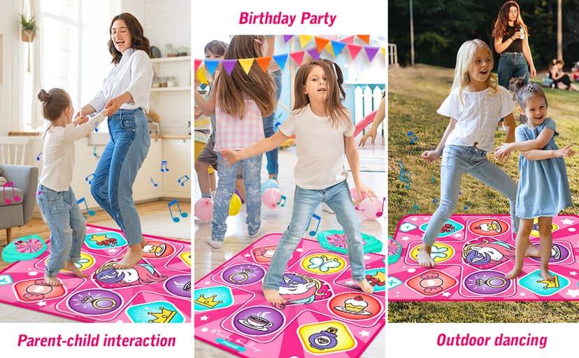 Unicorn Dance Mat, Dance Mixer Rhythm Step Play Mat, Pink Dance Pad with LED Lights, Adjustable Volume, Built-in Music, 5 Game Modes, Xmas B-Day Gifts for 3-12 Years Old Girls Toys