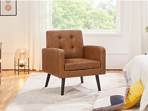 Yaheetech PU Leather Accent Chair, Mid-Century Modern Armchair with Solid Wood Legs, Reading Leisure Chair with High Back for Living Room Bedroom Waiting Room, Brown
