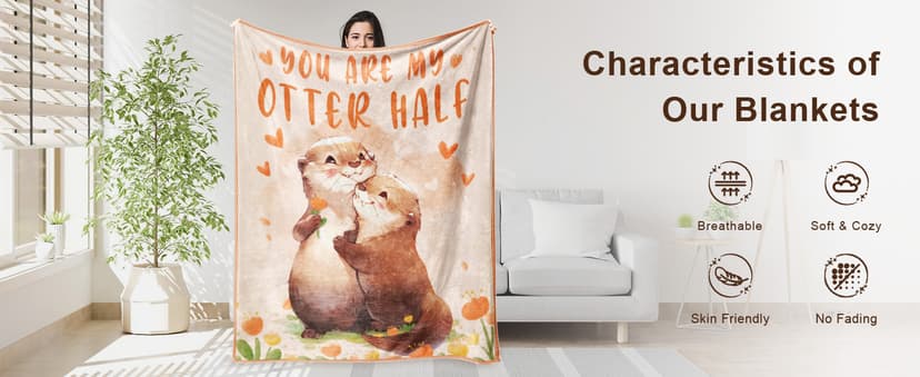 AceThrills Anniversary Blanket Gifts for Women, Girlfriend Gifts for Girfriend Birthday Gift, Romantic Gifts for Her - 50" × 60" Otter Blanket
