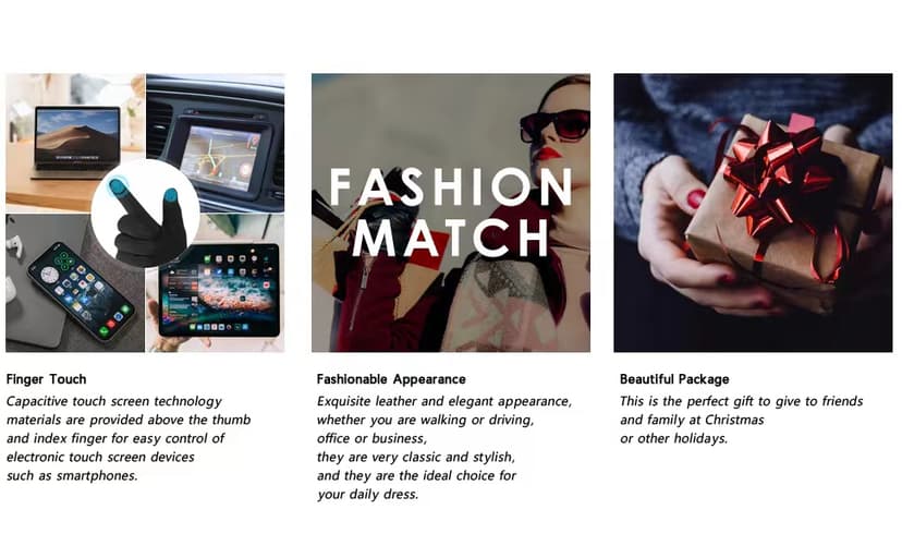 Kebesu Winter Fashion Leather Gloves for Women, Touch Screen Wool Lined Outdoor Windproof Warm Suede Driving Dress Gloves