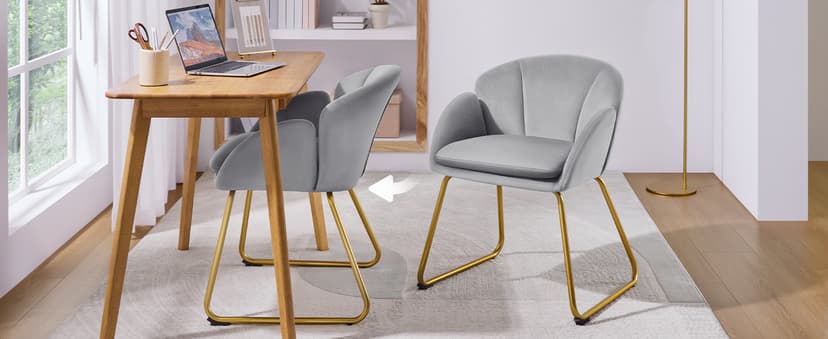 Yaheetech Flower Shape Velvet Vanity Chair, Modern Side Chair Armchair with Golden Metal Legs for Living Room/Dressing Room/Bedroom/Home Office/Kitchen, Gray