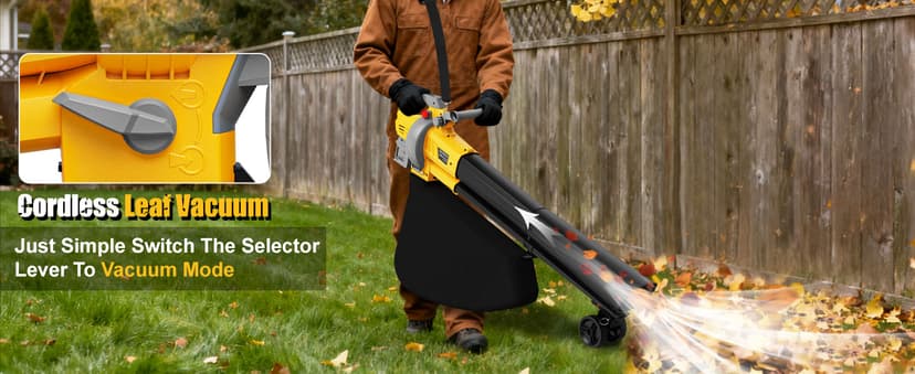 Cordless Leaf Blower Vacuum Mulcher Compatible for Dewalt 20V Battery(NO Battery), 3-in-1 Handheld Leaf Vacuum Mulcher with 40L Bag, 4 Variable Speeds with Turbo Modes for Yard Patio Driveway Cleanup