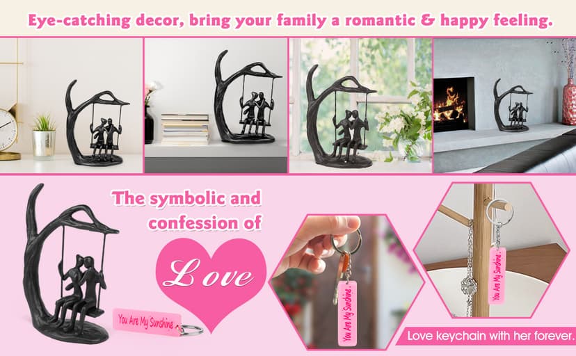 Anniversary Wedding Gifts for Couple/Her - Romantic Couple Statue in Love, Black Metal Figurine Sweet Loving Together Iron Sculpture Decor, Gifts for Wife Husband Birthday