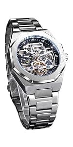 FORSINING Vintage Watch for Men Engraved Automatic Self-Wind Mechanical Big Dial Luminous Moon Phase Golden Hollow Tattoo Pattern Wrist Watches, Mechanical