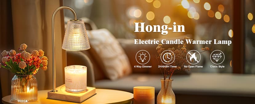 Hong-in Candle Warmer Lamp with Timer Dimmer,Birthday Gifts for Women Mom Sister,House Warming Gifts New Home Room Decor,Vintage Wax Warmer for Scented Wax Jar Candles