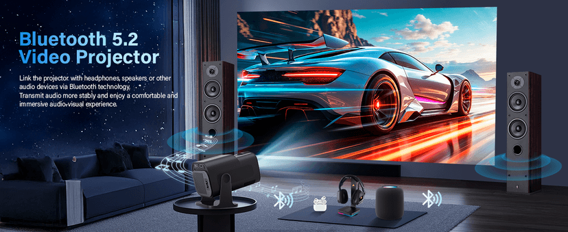 【Built-in Apps】Projector 1080P Full HD, 4K Projector with 270° Rotation,Portable Projector WiFi 6 & Bluetooth 5.2 Support,Featuring Auto Keystone Correction,HDMI/USB Connectivity Projector Black