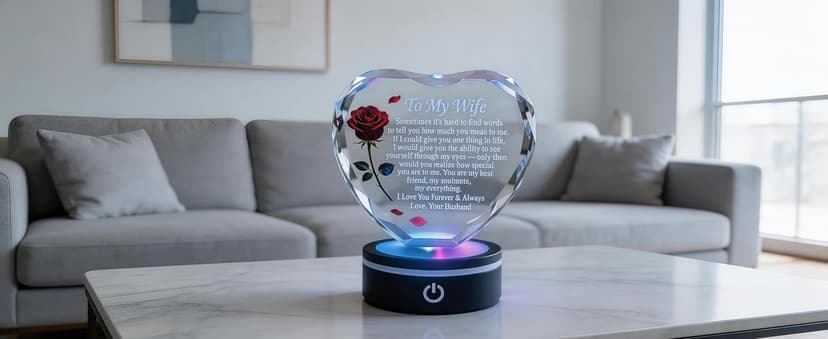Wedding Anniversary Birthday Christmas Valentine's Day Gift from Husband, To My Wife, K9 Crystal, Color Changing LED Romantic Gifts for Wife Crystal Heart Rose Keepsake LED Base B0GV7TXQF4
