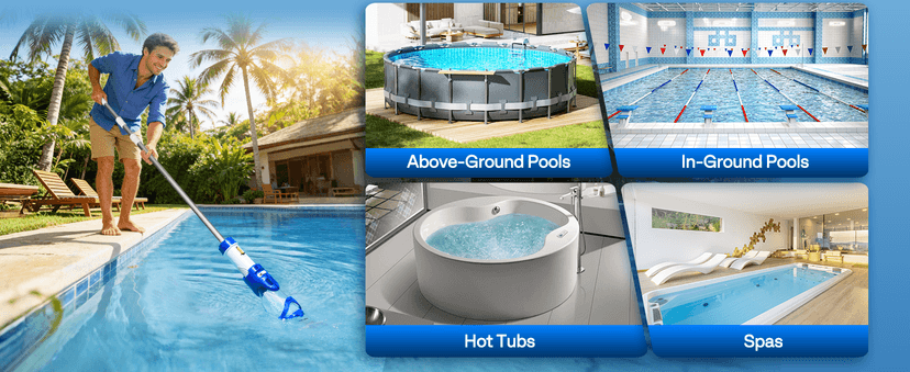VIVOHOME 1140GPH Handheld Pool Vacuum Cordless Cleaner Powerful 40W Motor Suction Long-Run 75min Battery, 2.6L Visible Filter, Adjustable 8.2FT Pole for Above Ground & In-Ground Pools