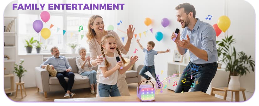 Mini Karaoke Machine with 2 Wireless Microphones, TOP Kids Gifts for Girls Ages 3, 4, 5, 6, 7, 8, 9, 10, 11, 12 +Years Old, 4-12th Christmas Birthday Toy Gift for Girls Boys Party (Purple)