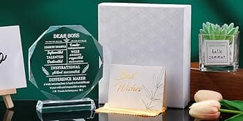 Movdyka Boss Gifts for Men Women Best Going Away Retirement Appreciation Gifts for Boss Lady Crystal Office Decor Plaque Gifts Boss Day Birthday to My Boss, Clear