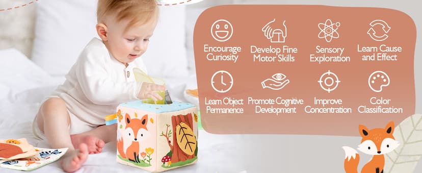 Sensory Pulling Play Scarf Soft Box, Crinkle, Mirror, Tag Babies Gifts Christmas Stocking Stuffers 1 Year Old Birthday Gift hahaland Baby Tissue Box Toy - 6 Month Old Montessori Baby Toys 6-12 Months B0CJLWD1VM