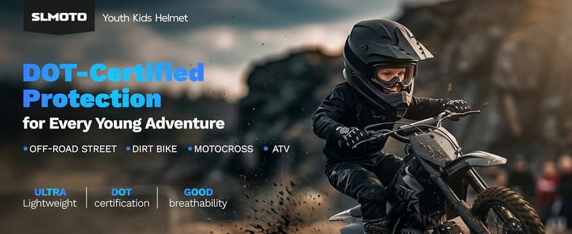 SLMOTO Youth ATV Helmet DOT Youth Kids Motocross Offroad Street Dirt Bike Helmet Motorcycle ATV Full Face Helmet with Goggles Gloves, Matte Black Small
