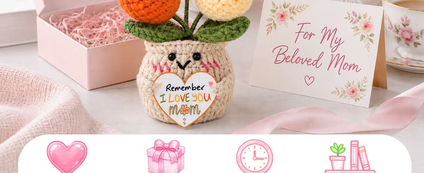 Mom Birthday Gifts, Mother Daughter Gift, Positive Crochet, Handmade Keepsake, Soft Yarn Texture, Cute Tulip Decor OASSIE Mom Gifts from Daughters Sons - Emotional Support Crochet Tulip