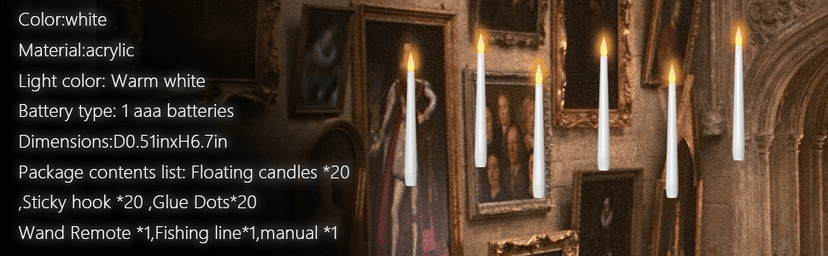 kakoya Flameless Floating Candles with Wand,20 Pcs Magic LED Hanging Taper Candles,Flickering Battery Operated Taper Candle with Wand Remote for Halloween Decorations Best Gift(White) B0C452J5HT
