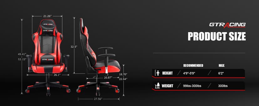 GTRACING Gaming Chair Racing Office Computer Ergonomic Video Game Chair Backrest and Seat Height Adjustable Swivel Recliner with Headrest and Lumbar Pillow Esports Chair (Red)