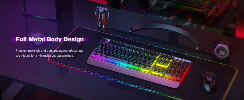 TECKNET Gaming Keyboard, USB Wired Computer Keyboard, 15-Zone RGB Illumination, IP32 Water Resistance, 25 Anti-ghosting Keys, All-Metal Panel (Whisper Quiet Gaming Switch)