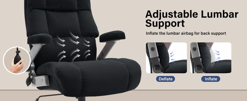 Big and Tall Office Chair 700lbs- Executive Desk Chair with Adjustable Lumbar Support 3D Flip UP Arms- Heavy Duty Quiet Wheels Metal Base Ergonomic Computer Chairs, Black
