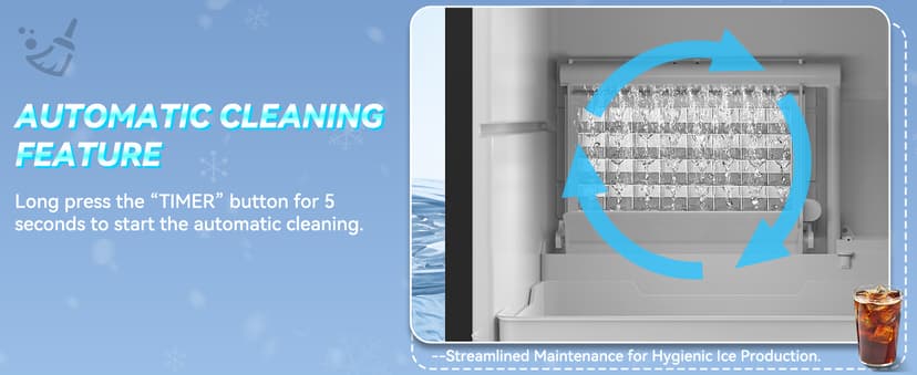 SOZT® Under Counter Ice Maker with Refrigerator Function, 120LBS/24H Commercial Ice Machine, No-Melt Ice Storage, 24H Timer & Self-Cleaning, Built-in/Freestanding for Home Bar Cafe Restaurant