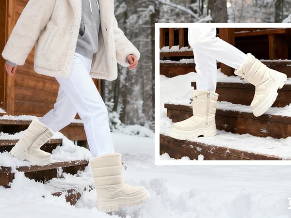 Viapipa Winter Boots for Women Waterproof, Snow Boots for Women, Womens Mid Calf Low Heel Zip Up Anti-Slip Warm Booties Comfortable for Outdoor Walking Hiking