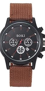 Lancardo Simplicity Analog Quartz Watch with Woven Nylon Band Luminous Hand Military Time 24H (Black) for Men