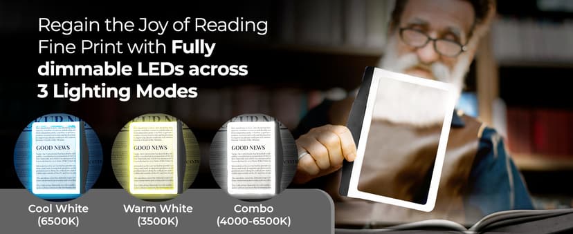 MAGNIPROS Patented 5X Large LED Page Magnifier with Detachable Stand | Eye Caring 3 Color Light Modes & Anti-Glare Lens to Reduce Eye Strain-Ideal for Reading Fine Print, Crafting, Low Vision Seniors