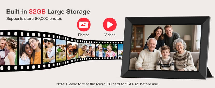 1280x800 HD IPS Touch Screen, Slideshow, Auto-Rotate, Tabletop/Wall, Send Photos/Videos from Phone, Gifts for Mom - Black Frameo 10.1" WiFi Digital Picture Frame, Electronic Photo Frames - 32GB B0D8JDPKKS