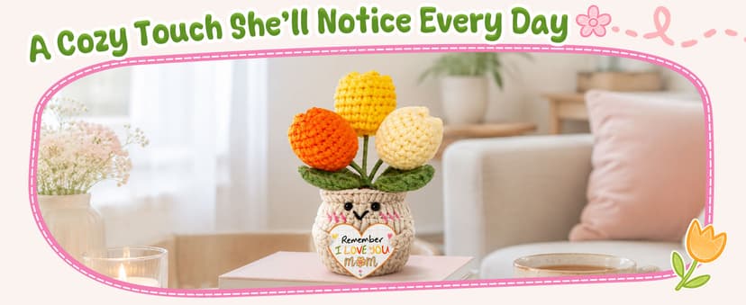 Mom Birthday Gifts, Mother Daughter Gift, Positive Crochet, Handmade Keepsake, Soft Yarn Texture, Cute Tulip Decor OASSIE Mom Gifts from Daughters Sons - Emotional Support Crochet Tulip