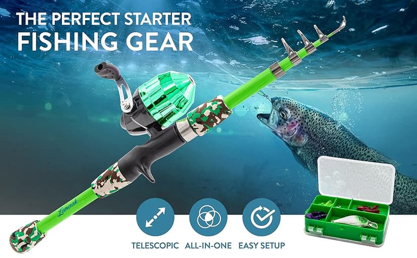 Lanaak Kids Fishing Pole, Kids Portable Telescopic Fishing Rod Set, Tackle Box and Fishing Net Combo Kit, Kids Fishing Gear for Boys and Girls Age 5-10 and Youth