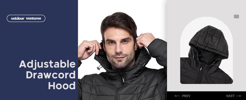 Outdoor Ventures Men's Lightweight Packable Hooded Puffer Jacket Insulated Winter Coat for Snow Ski Traveling