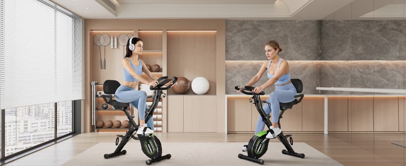 Caromix Folding Exercise Bike, 5 in 1 Stationary Bike with 16-Level Adjustable Magnetic Resistance, 330LB Capacity Indoor Workout Bike, Foldable Exercise Bike for Seniors and Adult