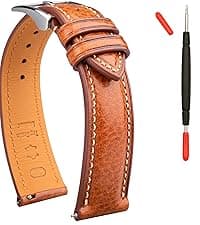 Gomvadr Italian Leather Watch Band Tuscany Natural Vegetable-Tanned Top Grain Genuine Leather Strap,18mm 19mm 20mm 21mm 22mm XL XXL Quick Release Replacement Watch Bands for Men and Women Thick and Soft