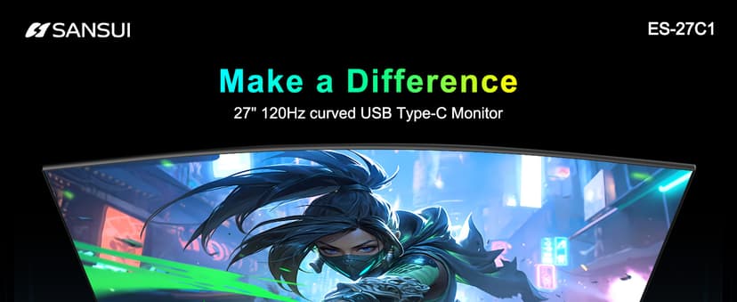 SANSUI Curved Monitor 27 inch 120Hz USB Type-C Computer Monitor with Speakers Built in丨FHD 1080p丨HDR丨110% sRGB丨1500R丨VESA Compatible,for Tablet,Desktop,Laptop and PC Work Gaming