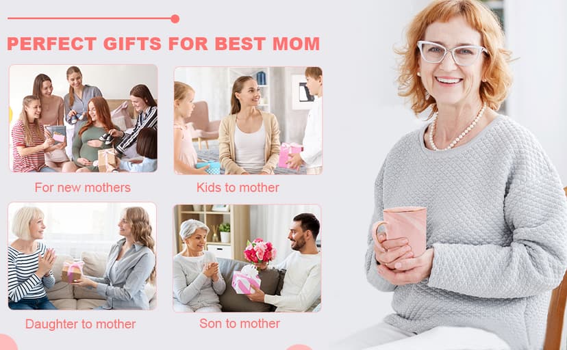 Unique Marble Gold Print Coffee Cup with Lid, Spoon, Greeting Card, Happy Moms Mothers Day Gifts Idea, Luxury Gift Boxed Set Birthday Gifts for Mom from Daughter Son, 14oz Funny Best Mom Mug, Pink B09Z7KFN1Y