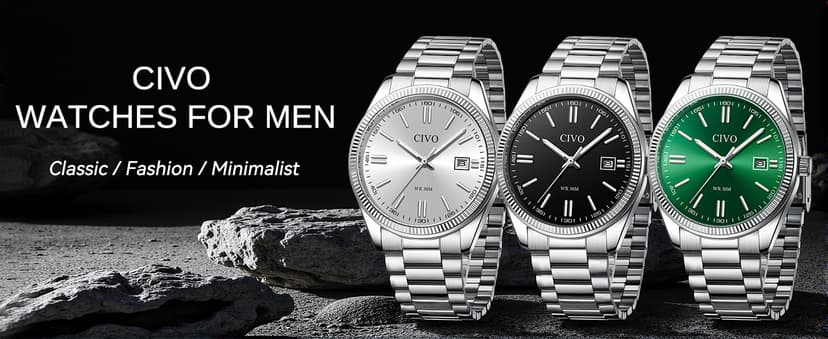 CIVO Analog Mens Watches Silver: Wrist Watches with Date Easy to Read - Dress Stainless Steel Watch for Men Gifts for Husband Father at Birthday Anniversary
