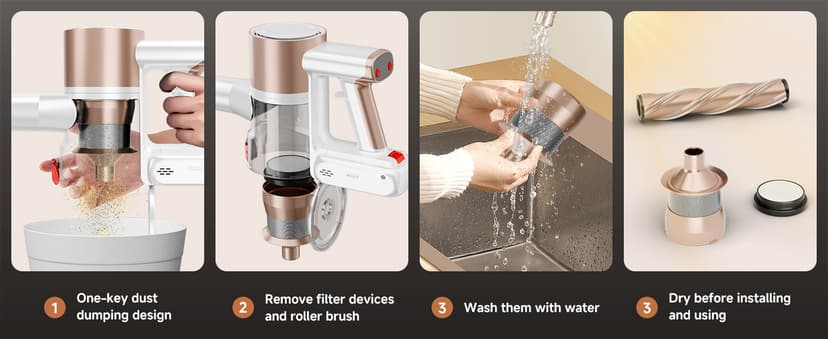 Honki Cordless Vacuum Cleaner, 500W/40Kpa Vacuum Cleaners for Home, Stick Vacuum Cordless with LED Display, Anti-Tangle & Wall Mount, 8 in 1 Lightweight Vacuum for Hard Floors Pet Hair(Gold)