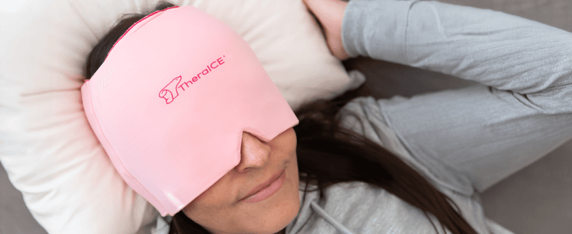TheraICE Headache Relief Cap, Migraine Ice Pack Mask Products, Women Cooling Gel Hat, Face Cold Compress Head Wrap for Her Stress. Great Birthday Gift for Mom, Sister, Grandma, Girlfriend, & Teacher