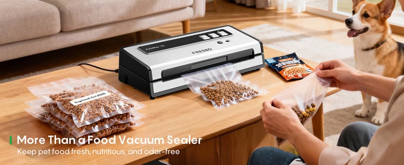 FRESKO Vacuum Sealer Machine with Automatic Bag Detection, Double Heat Seal, Compact Food Sealer, Easy to Use, Starter Kit