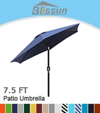 Blissun 9 ft Solar Umbrella 32 LED Lighted Patio Umbrella Table Market Umbrella with Tilt and Crank Outdoor Umbrella for Garden, Deck, Backyard, Pool and Beach (Navy Blue)