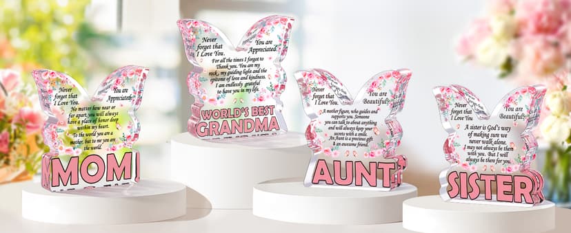 Birthday Gifts for Mom Birthday Gifts for Mom from Daughter Son, Mom Birthday Gift Ideas Unique Christmas Mothers Day Best Mom Ever Gift New Mom Single Mom Stepmom Butterfly Shaped Acrylic Plaque Sign