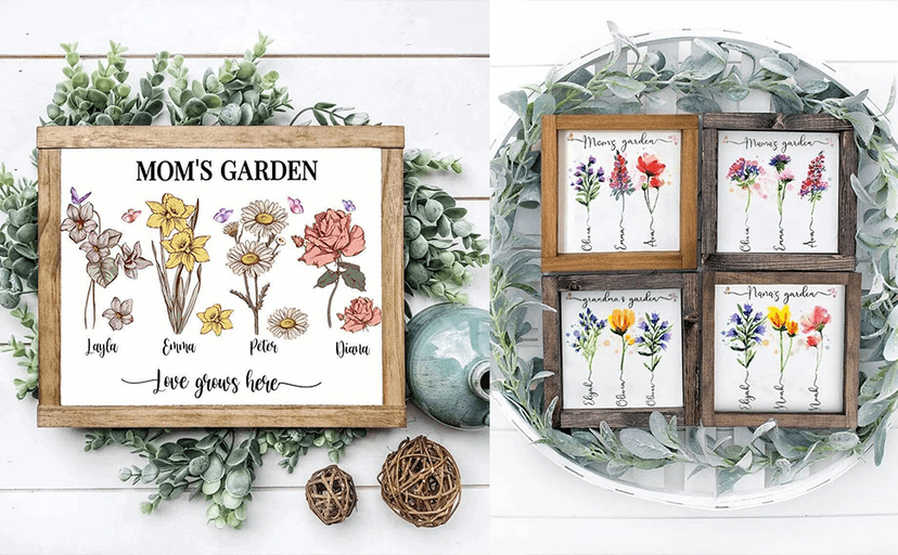 Personalized Mom's Garden Frame Sign With Grandchildren Names and Birth Flower For Mother's Day Gift, Grandma Gifts, Personalized Mother's Day Gift, Custom Grandmas Garden Sign (Style 14)