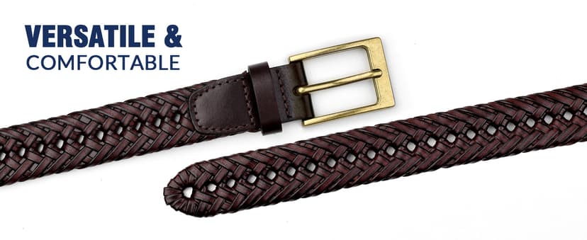 JASGOOD Men's Braided Leather Belt, Braided Woven Belt for Men Casual Jeans with Solid Strap Single Prong Buckle